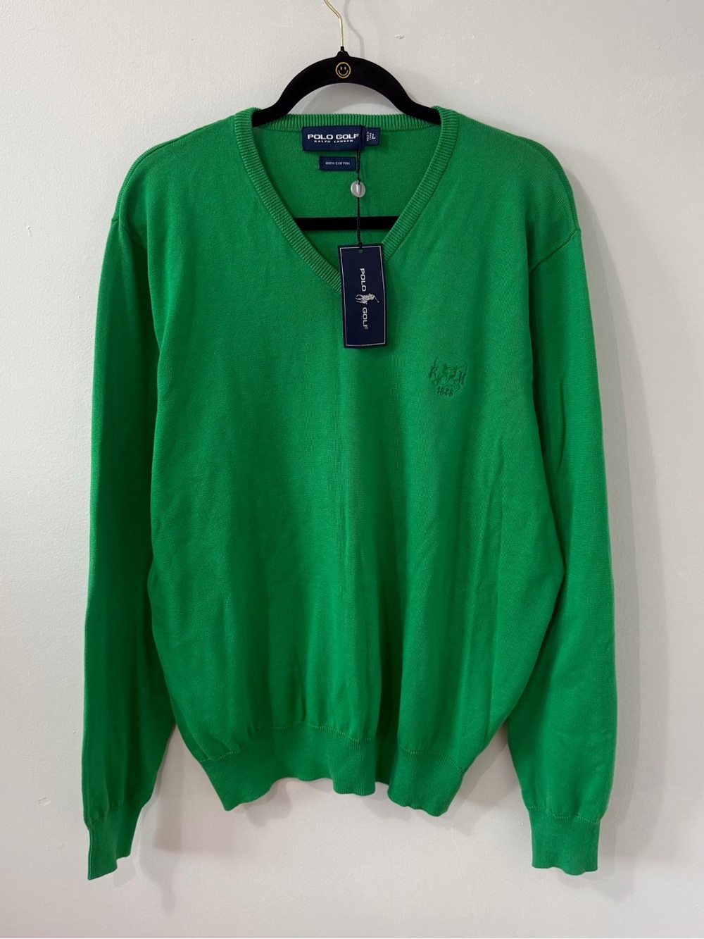 Polo Golf Ralph Lauren Sweater Mens Large Green V Neck Cotton Knit Pullover